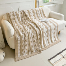 Double Sided Comfy Faux Feather Yarn Throw Blankets For Couch,Lightweight Cable Knitted Blanket For Sofa Chair Bed(51"63",Camel)