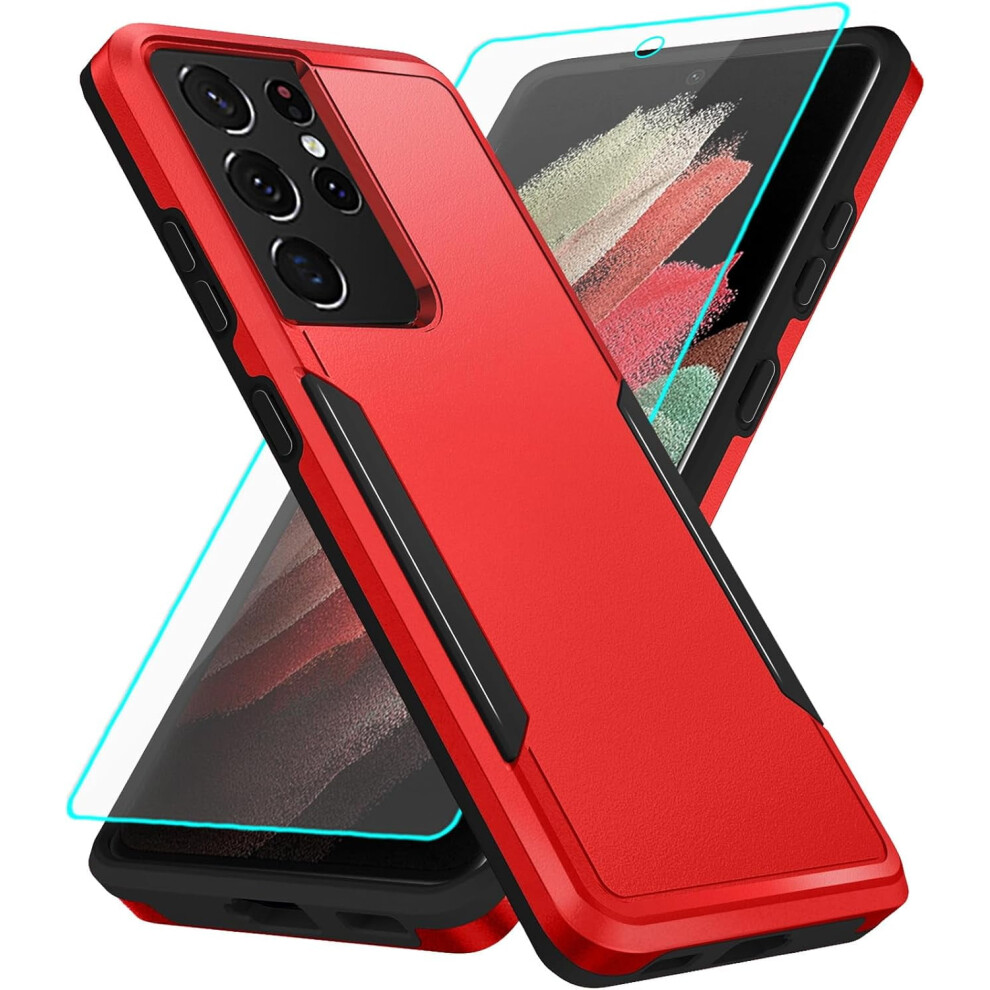 Heavy Duty Shockproof & Scratch-Proof Galaxy S21 Ultra Case With Screen Protection Â Compatible With Samsung Galaxy S21 Ultra, Red 9329345339882