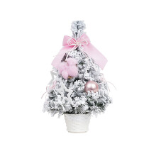 30cm Tabletop Mini White Christmas Tree Small Artificial Christmas Tree with Pink Ribbon Bow for Christmas Indoor Desktop Decoration
