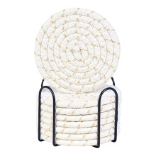 8 PCS Cotton Rope Placemat 8-piece Set With Stand Household Cotton Thread Dining Table Insulation Mat Mat Pot Mat(3.9"3.9",B)
