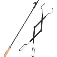 Heavy Duty 32" Fire Poker & 26" Tongs Set, Log Grabber, Rust-Resistant Black Finish – Compatible with Indoor/Outdoor Fireplaces & Campfires