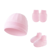 Ensemble bonnet, gants et chaussons en coton pour bébé de 0 à 6 mois