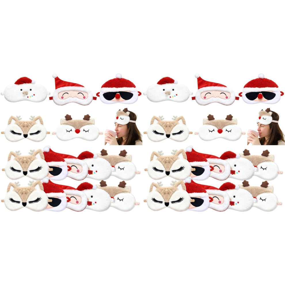 5-Pack Cute Animal Sleep Masks: Reindeer, Santa, Snowman â Soft Plush Blindfolds for Adults, Home/Travel, Boho Rustic Decor