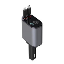 Nabíječka do auta 4 v 1, zatahovací, s 2,6 stopovým kabelem USB-C