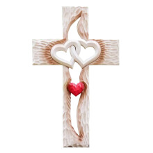 Carved Resin Cross Wall Decor with Intertwined Hearts – Christian Gift, Modern Farmhouse Home Decor (2 Sizes)