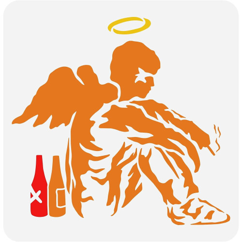 Στένσιλ Banksy Fallen Angel11,8"x11,8", Επαναχρησιμοποιήσιμο πρότυπο τέχνης DIY για ξύλο, τοίχο