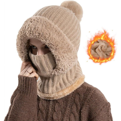 Καπέλο Beanie 3 σε 1 για γυναίκες, ζεστό χειμωνιάτικο πλεκτό κασκόλ με κάλυμμα