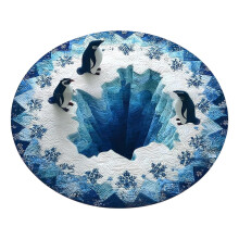 3D Illusion Christmas Doormat, Non-Slip Optical Illusion Mat, Blue Snowman & Penguin Pattern – Indoor/Outdoor Decor, Compatible with All Floors