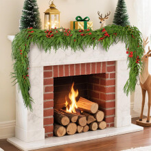 Guirlanda de Natal Bootesun 2PCS9FT Real Touch Norfolk Pine com Frutos Vermelhos, para Uso Interno/Externo, Compatível com Lareira e Escadas