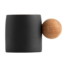 Artisan Mini Coffee Cup with Spherical Wooden Handle, Gradient Glaze Ceramic Tea Cup – Compatible with Home & Cafe Use