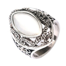 Women's Luxury Royal Style Hollow Big Resin Opal Party Wedding Ring Jewelry Silver 17