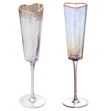 Flûtes à champagne en forme de cœur, bord doré, lot de 2