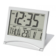 Vintage Heavy Sleepers Alarm Clock with Radio, LCD Display, Snooze, Temp, Timer & Calendar – Battery Operated, Foldable