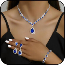 Set di gioielli da sposa per spose e damigelle, collana, orecchini e braccialetti in argento con strass, gioielli formali, set di gioielli per il