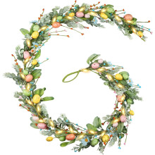 Guirlande printanière de 1,80 m avec œufs pastel, en plastique, feuilles et baies d'eucalyptus vertes, décorative pour la maison, la cheminée, la