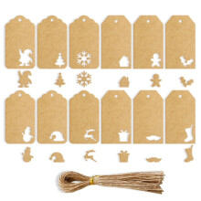 140Pcs Clibeanna Bronntanais Nollag Clibeanna Kraft Clibeanna Páipéir Crochta le Sreangán Ceangailte Clibeanna Maisiúcháin Crann Nollag le