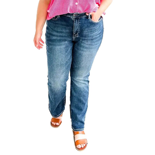 Damen-Bootcut-Jeans, Dunkelblau, XL