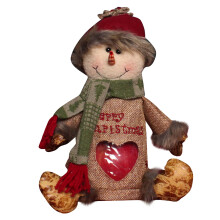 Sac cadeau à fermeture éclair avec motif bonhomme de neige, Père Noël et renne, sac cadeau réutilisable en tissu de lin 3D avec pommes d'amour.