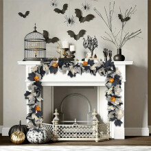 Guirlande de citrouilles et de feuilles d'érable - Décoration automnale colorée pour escaliers, cheminées, intérieur et extérieur, Halloween,