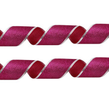 Nastro rosa acceso per albero di Natale con glitter dorati, lungo 2 metri, finitura satinata, ideale per decorazioni festive e feste.