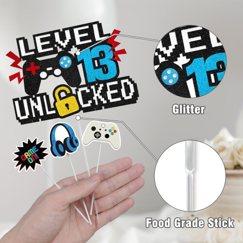Διακοσμητικό Τούρτας με Βιντεοπαιχνίδι – Level13Unlocked, Διακόσμηση για τα 13α 1