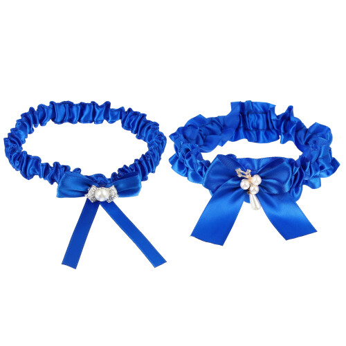 2Sets Cloth Bowknot Garters Dark Leg Bands Wedding Set