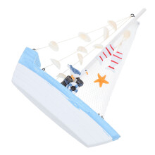 4Pcs Rustic Wood Sailboat Statues Sky-Blue Nautical Table Centerpieces