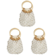 3Pcs Summer Clutch White Cotton Woven Handbag for Women Beach Use