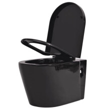 Inodoro de cerámica de pared para baño con tapa, taza suspendida negra 02_0003573