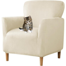 Överdrag till stretchfåtölj – Mid-Century Modern, halkfritt, husdjursvänligt, beige