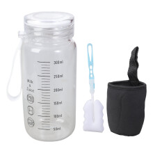 Messskalierte Glas-Wasserflasche mit Skala, 300 ml Fassungsvermögen, hitzebeständig, ideal für Sport
