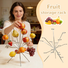 Obstständer mit 16 Ringen, Edelstahl, kunstvoll gestaltet, stehend, zur Aufbewahrung von Obst auf der Küchenarbeitsplatte (Silber, 27 cm)
