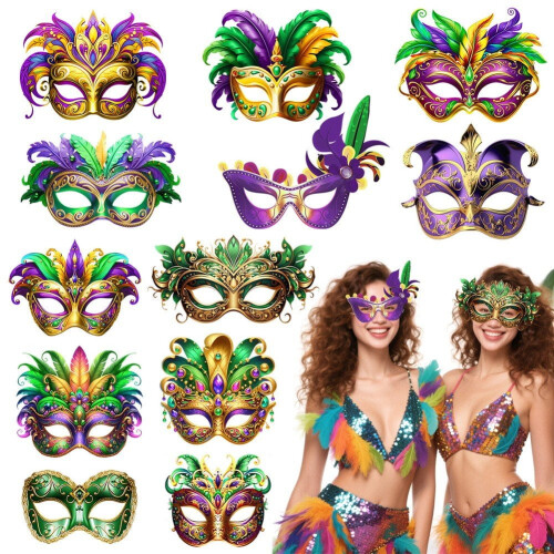 12 τεμάχια Μάσκες Mardi Gras, Μάσκες για Πάρτι Καρναβαλιού, Μάσκες DIY, Πολύχρωμες Unisex