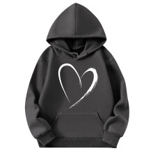 Womens Heart Hoodies Fashion Casual Loose Printed Off Shoulder Sleeves Long Sleeved Hooded Sweatshirt Tops