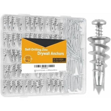 Metal Self-Drilling Drywall Anchors Kit (116 pcs): 58 Heavy-Duty Sheetrock Anchors + 58#61-1/4" Screws, Zinc, 50LB Capacity