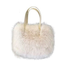 Harige draagtas, pluizige schoudertas, zachte clutch, harige handtas voor werk en reizen, beige