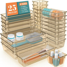 25-teiliges Schubladen-Organizer-Set, 4 Größen, Schreibtischschubladen-Einsätze und Aufbewahrungsboxen für Küchen-, Badezimmer- und
