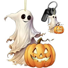 Seun Carranna - Maisíocht Taibhse le Pumpkin - Ornáid Taibhse Oíche Shamhna Aicrileach Cute2D le haghaidh Feithicil, Trucail, Sparán