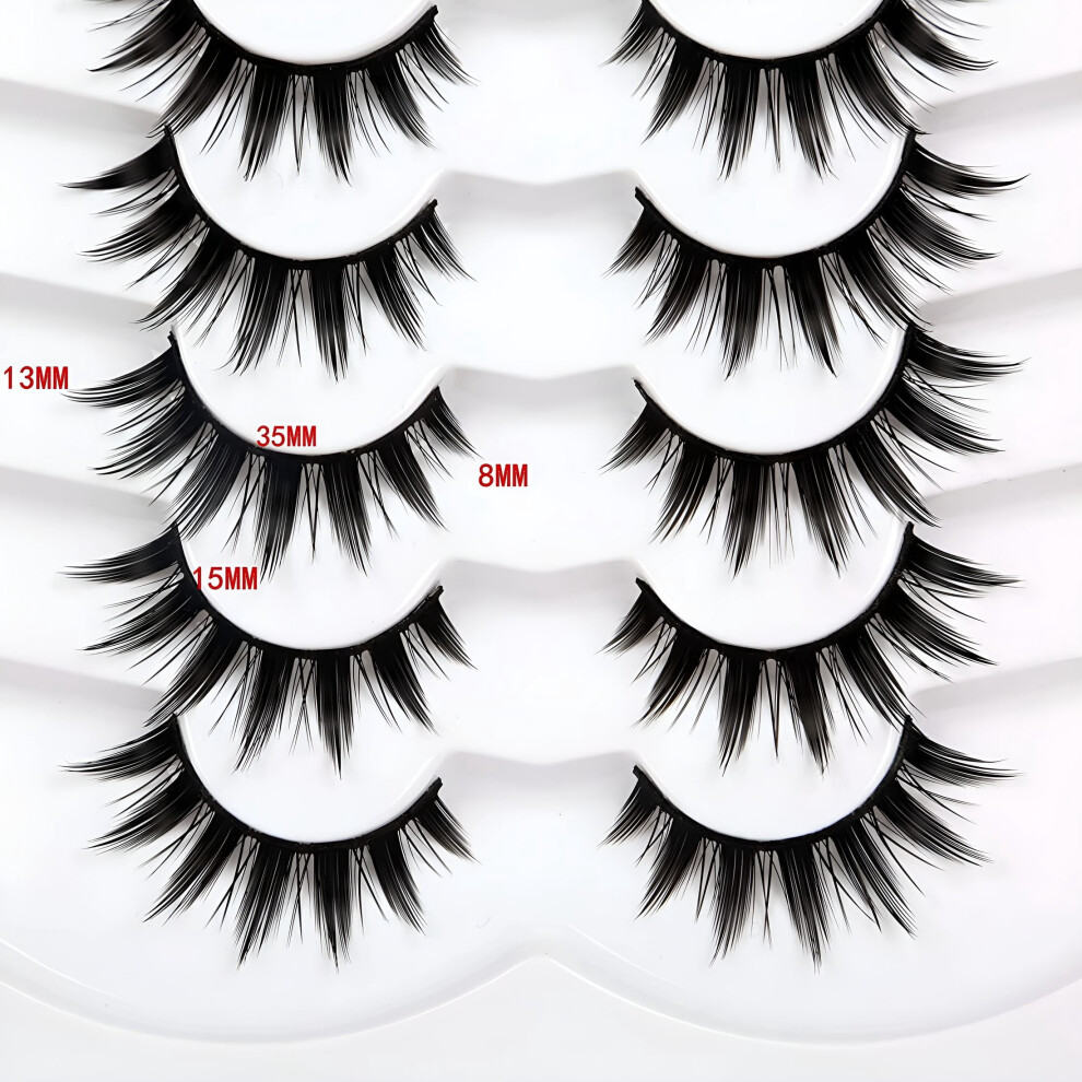 False Eyelashes Doll Eye Natural Anime Lashes 8D Spiky Wispy Thick Faux Mink Eye Lash Strips Anime Eyelashes 7 Pairs Pack
