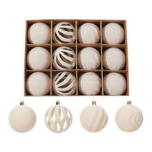 Christmas Ornaments Set of 12, 3.15" Flocked Velvet Balls with Hand Painted Designs, White Elegant Christmas Tree Decorations in Gift Box