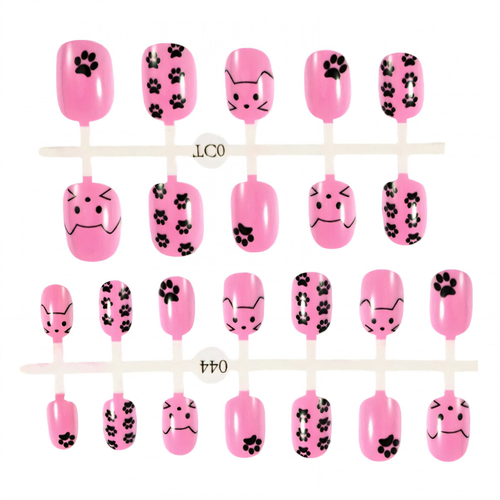 Black 24Pcs Press On Nails For Kids, Cat Footprints Kids Press On Nails,Comfortable To Wear Without Damaging Nails Fake Nails For Kids,Style3