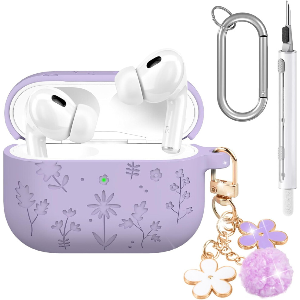 Seltureone Compatible With Airpods Pro 3 Case Â Cherry Blossom Keychain & Cleaning Kit, Soft Silicone Shockproof Flower Engraved Cover Pink 9340959243082