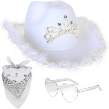 Cappello da cowgirl con strass - Cappello da festa western glitterato con piuma per donna, cappello da principessa per feste cowboy