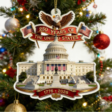 250 Year American Anniversary, Star-Framed White House Printed Acrylic Ornament USA Patriotic Decor Holiday Collectible for History Lovers, Home Tree
