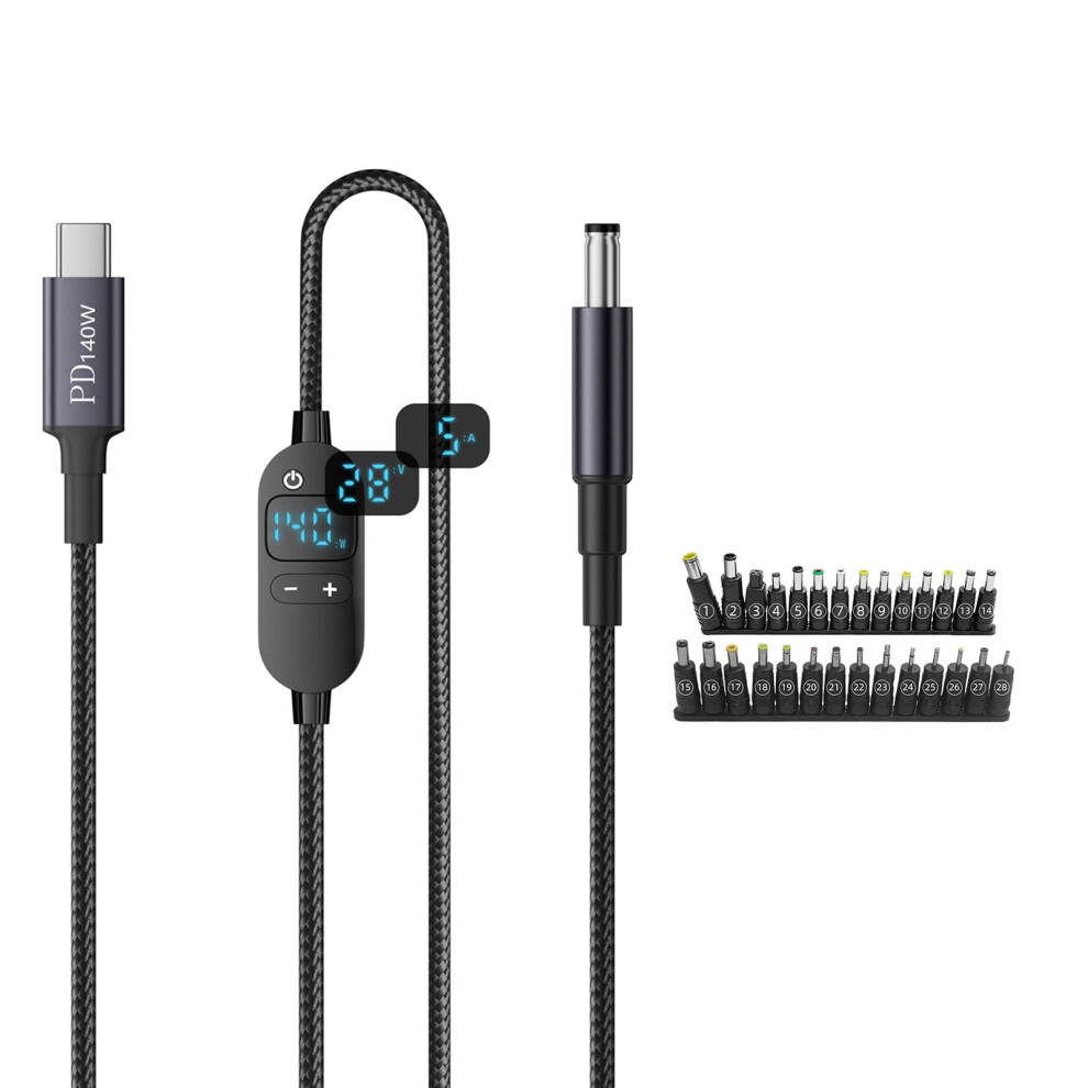 Pvc-Coated Dc Cable 5.5X2.1mm To Usb-C, Adjustable 5Â28V 913211454589