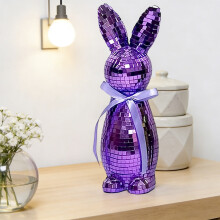 Disco Rabbit Figurine Purple Glass Ornament 8.7 Inches