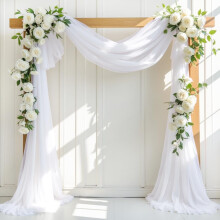Hvitt, gjennomsiktig chiffongstoff til bueforming, 2 paneler, 8,5 cm x 4,5 m, til bryllup, påske, utdrikningslag, utendørs fest og bakgrunn for