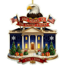 250. évfordulós USA dísz, karácsonyfa alakú medál, sas, Capitolium épület tervezése, 1776-2026, dátummal gravírozott beltéri ünnepi