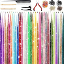 30-Color 9900-Strand Hair Tinsel Kit, 48" Glitter Extensions for Holidays & Fairy Hair – Compatible with All Hair Types