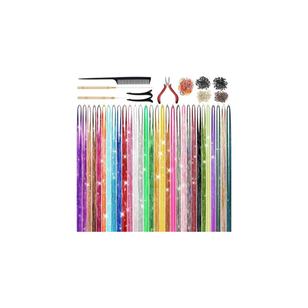 Unisex 30-Color 9900-Strand Hair Tinsel Kit, 48" Glitter Extensions For Holidays & Fairy Hair Â Compatible With All Hair Types
